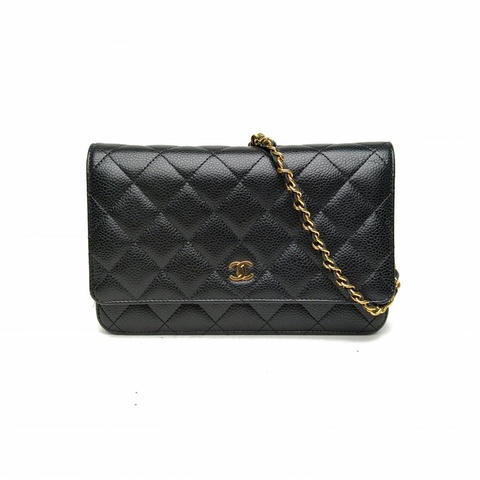 CHANEL CFWOC19cm黑色荔枝牛皮晶片開金扣