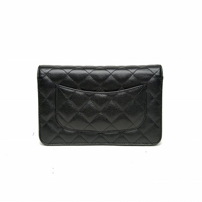 CHANEL CFWOC19cm黑色荔枝牛皮晶片開金扣-2