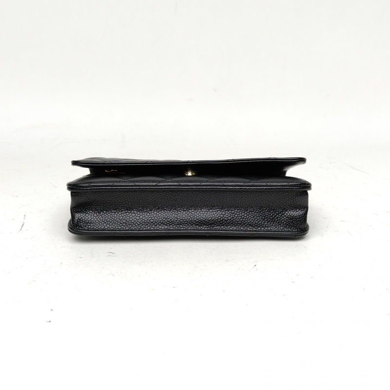 CHANEL CFWOC19cm黑色荔枝牛皮晶片開金扣-3