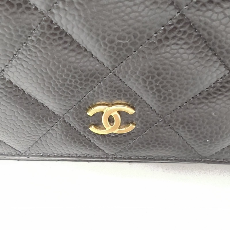 CHANEL CFWOC19cm黑色荔枝牛皮晶片開金扣-5