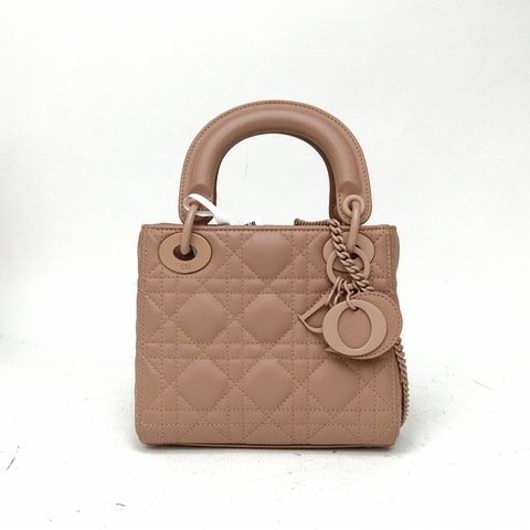 DIOR LadyDior戴妃包三格豆沙粉牛皮粉扣2022