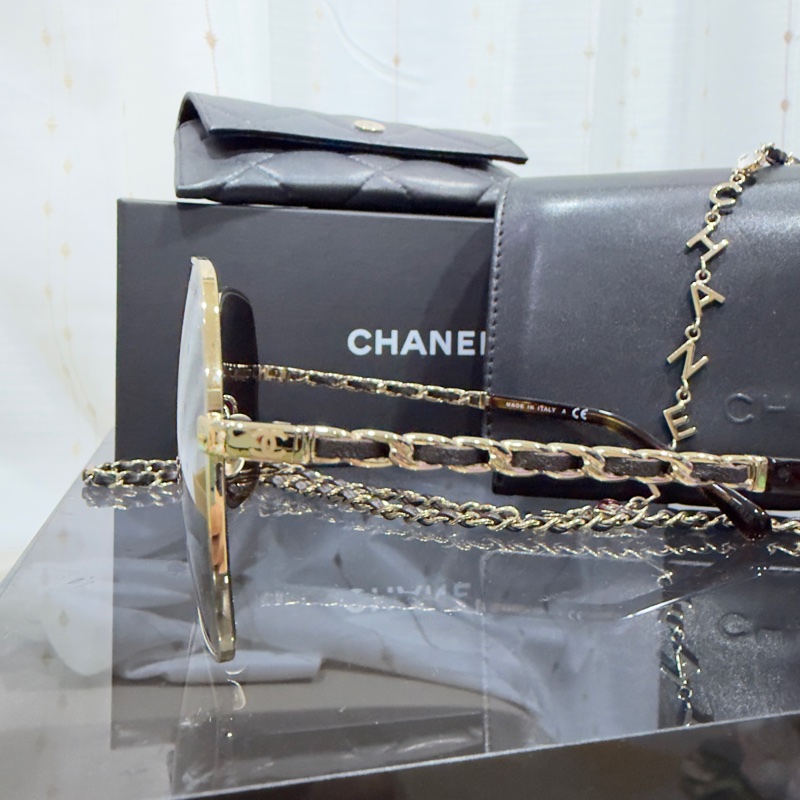 【CHANEL香奈兒 】A71447經典編織皮穿鍊金框太陽眼鏡(茶色) +眼鏡鏈-3