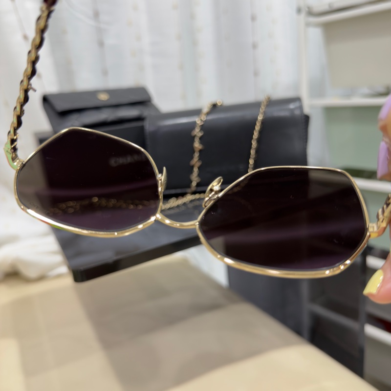 【CHANEL香奈兒 】A71447經典編織皮穿鍊金框太陽眼鏡(茶色) +眼鏡鏈-4