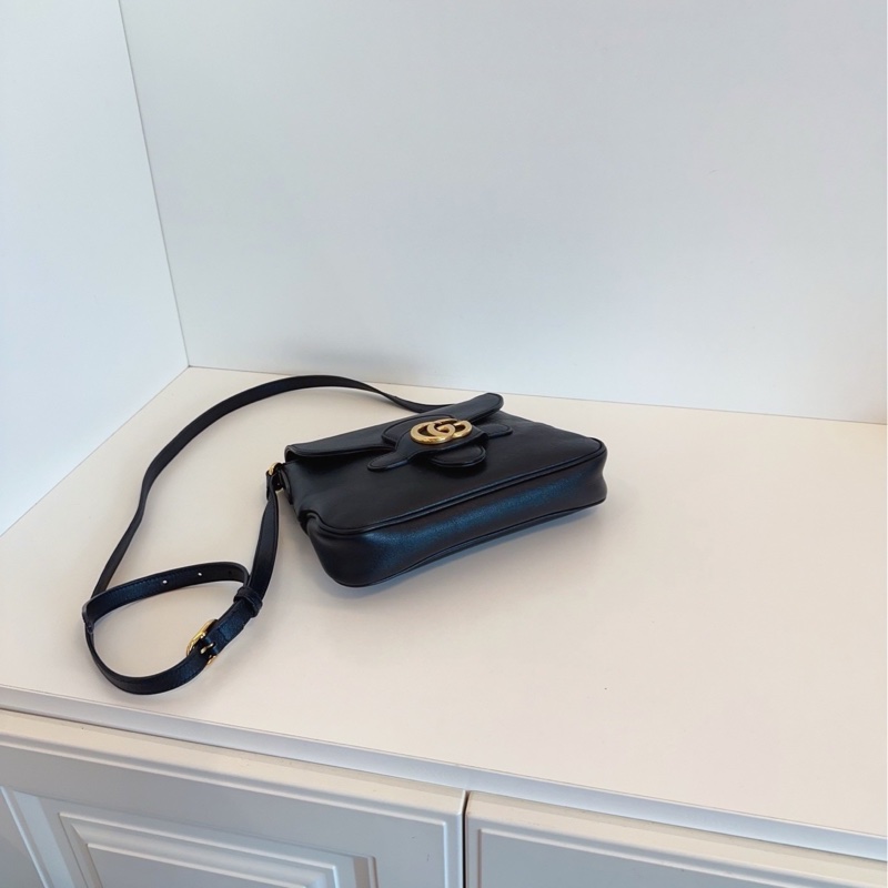 全網最低價🥹Gucci古馳黑金全皮雙G扣郵差包單肩斜挎包-8