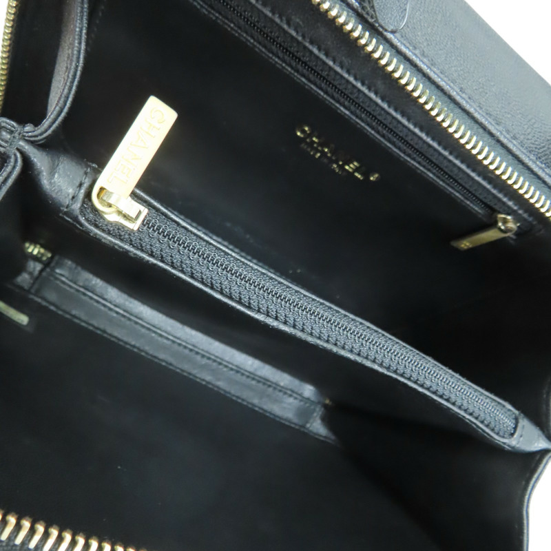 黑色 格紋 荔枝牛皮 CC Filigree Vanity Case 化妝包 兩用包【CHANEL 香奈兒】 A93343-3
