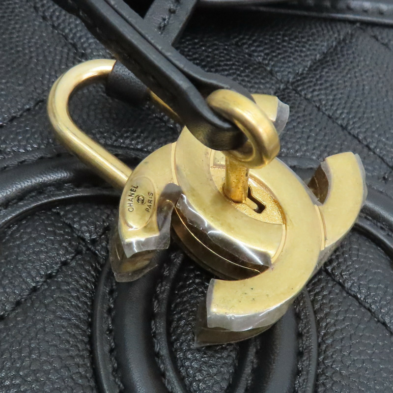 黑色 格紋 荔枝牛皮 CC Filigree Vanity Case 化妝包 兩用包【CHANEL 香奈兒】 A93343-6