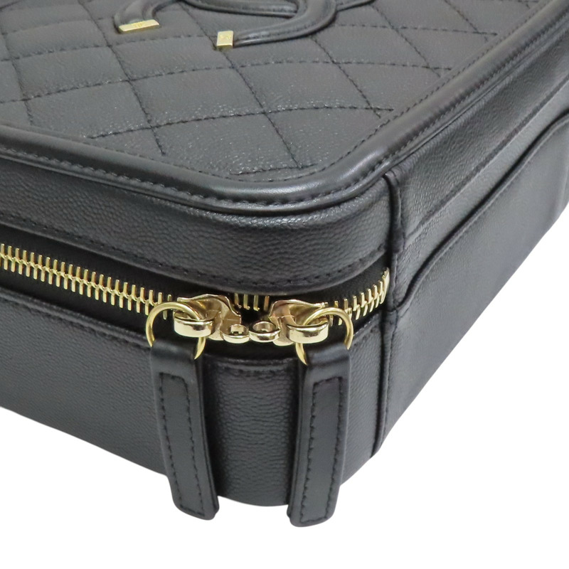 黑色 格紋 荔枝牛皮 CC Filigree Vanity Case 化妝包 兩用包【CHANEL 香奈兒】 A93343-9