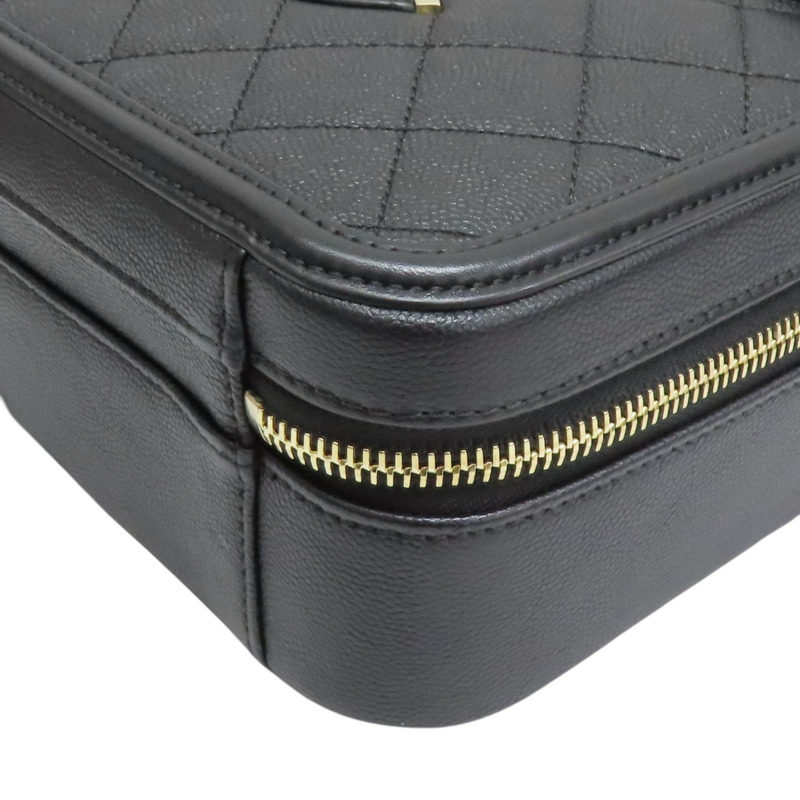 黑色 格紋 荔枝牛皮 CC Filigree Vanity Case 化妝包 兩用包【CHANEL 香奈兒】 A93343-10