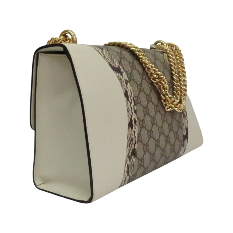 白色 GG Supreme帆布 蛇皮 Padlock 肩背包【GUCCI 古馳】 432679-1