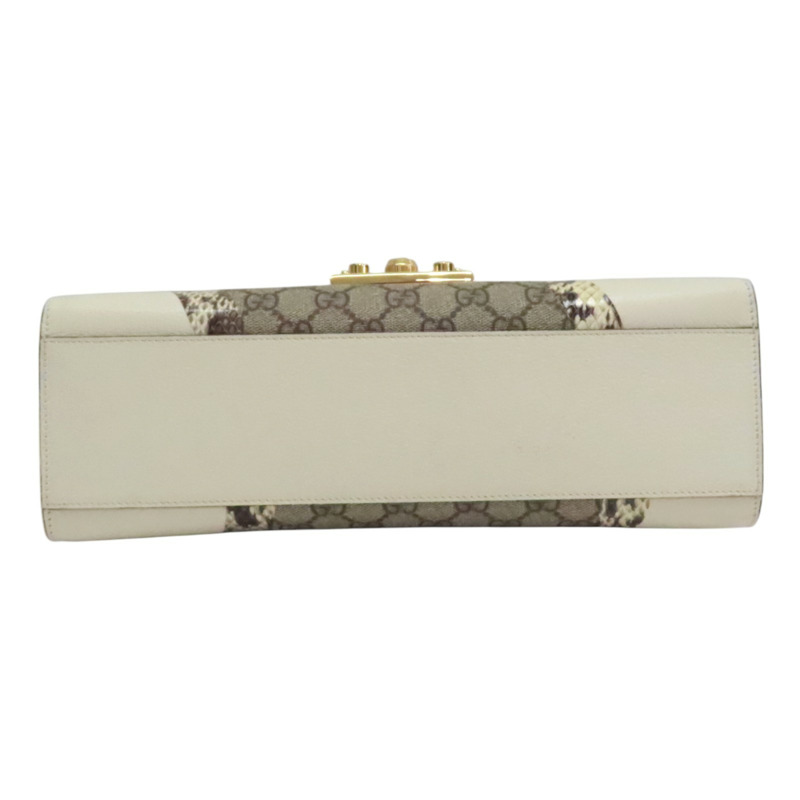 白色 GG Supreme帆布 蛇皮 Padlock 肩背包【GUCCI 古馳】 432679-2