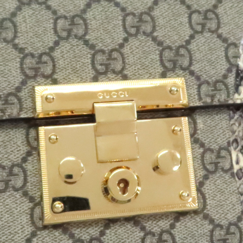 白色 GG Supreme帆布 蛇皮 Padlock 肩背包【GUCCI 古馳】 432679-8