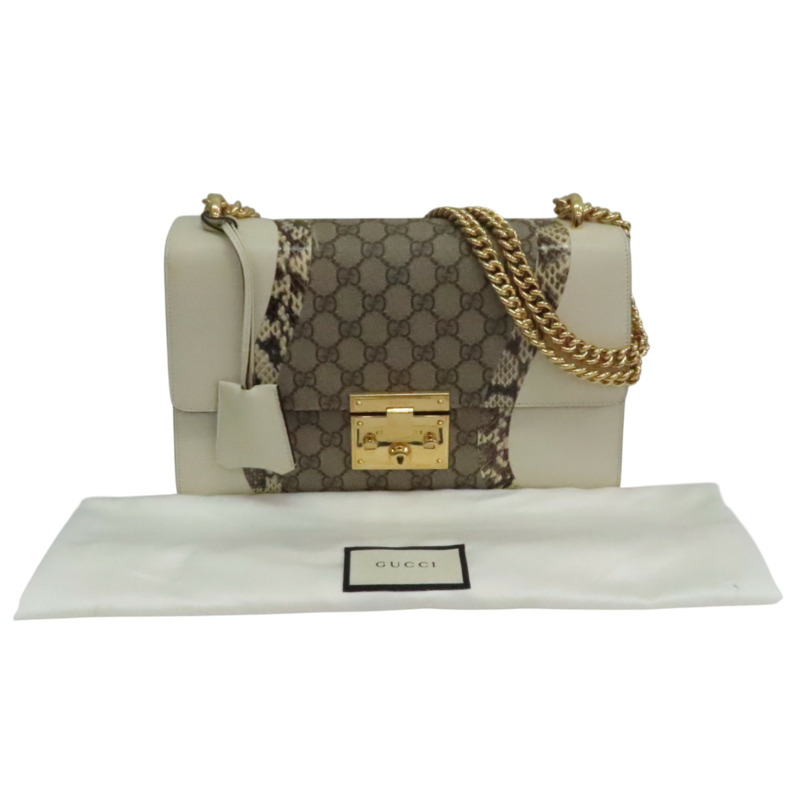 白色 GG Supreme帆布 蛇皮 Padlock 肩背包【GUCCI 古馳】 432679-10