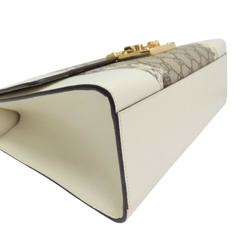 白色 GG Supreme帆布 蛇皮 Padlock 肩背包【GUCCI 古馳】 432679-12