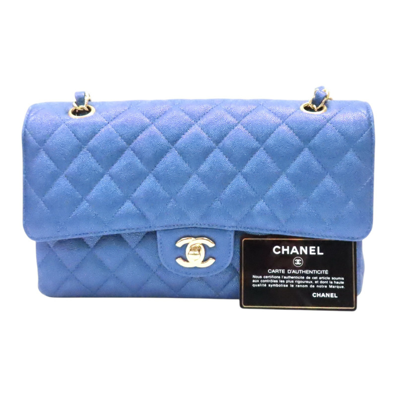 虹彩藍 菱格紋 荔枝牛皮 COCO 25 鍊帶肩背包 金釦【CHANEL 香奈兒】 A01112-1