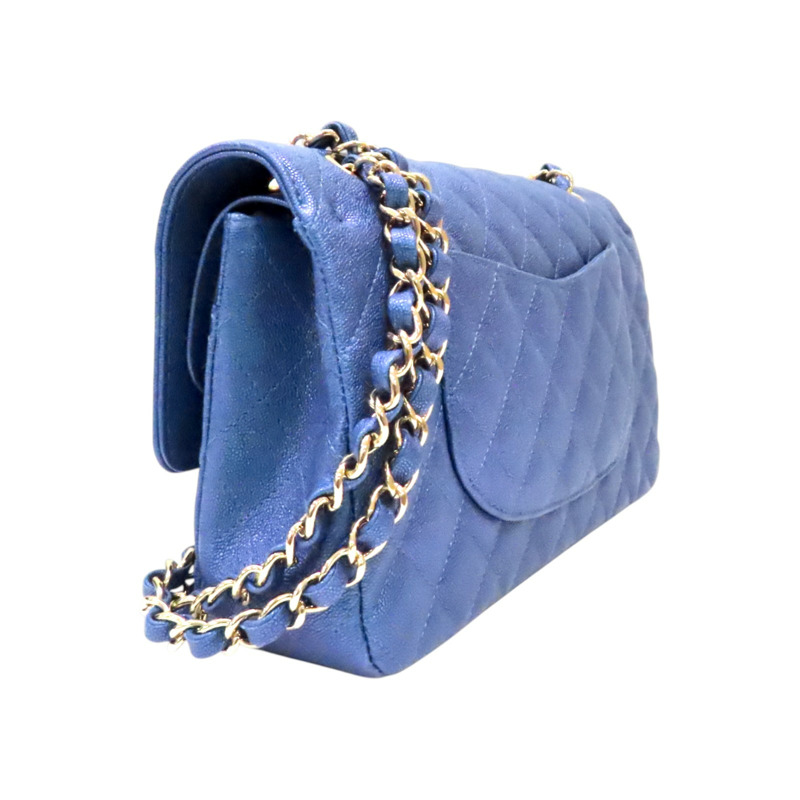 虹彩藍 菱格紋 荔枝牛皮 COCO 25 鍊帶肩背包 金釦【CHANEL 香奈兒】 A01112-2