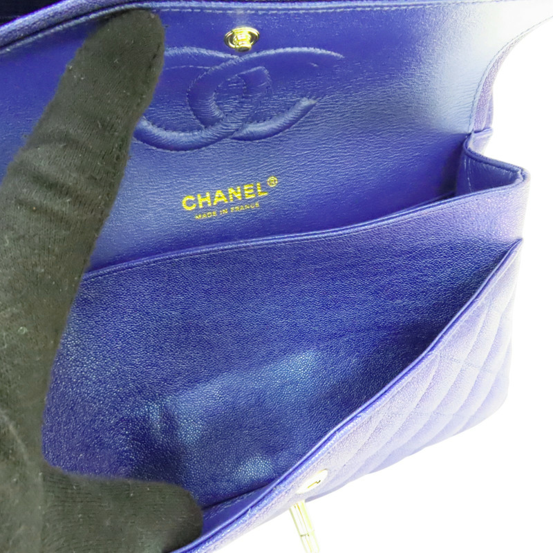 虹彩藍 菱格紋 荔枝牛皮 COCO 25 鍊帶肩背包 金釦【CHANEL 香奈兒】 A01112-3