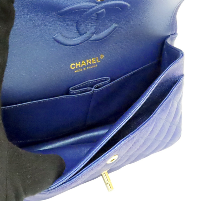 虹彩藍 菱格紋 荔枝牛皮 COCO 25 鍊帶肩背包 金釦【CHANEL 香奈兒】 A01112-4