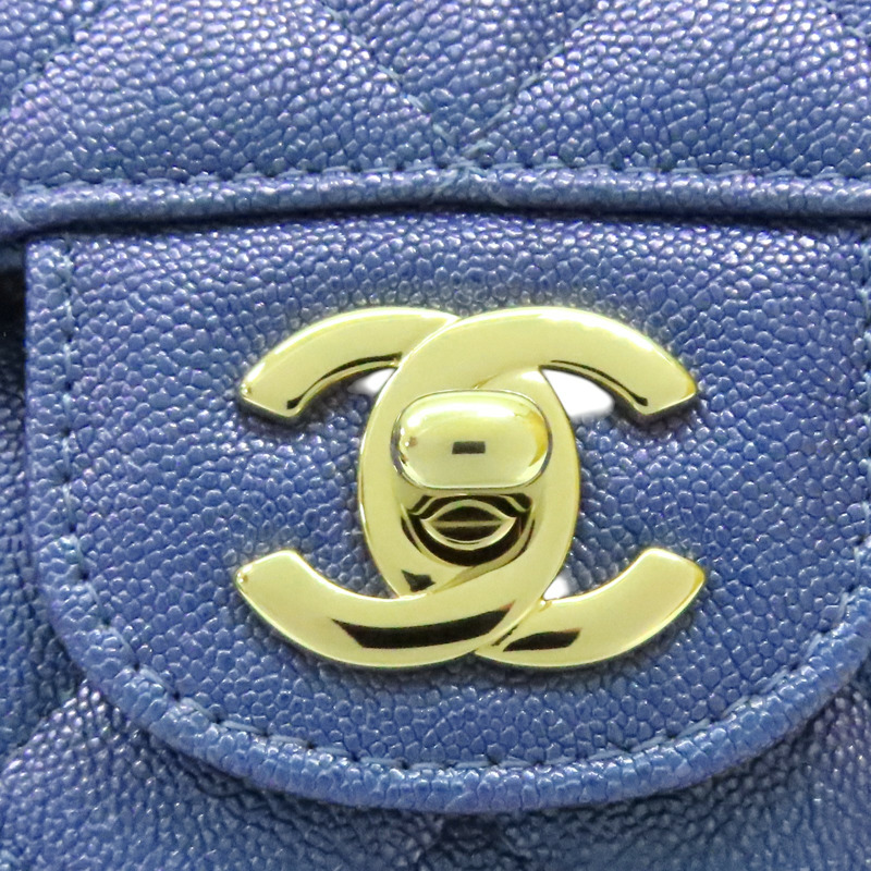 虹彩藍 菱格紋 荔枝牛皮 COCO 25 鍊帶肩背包 金釦【CHANEL 香奈兒】 A01112-7