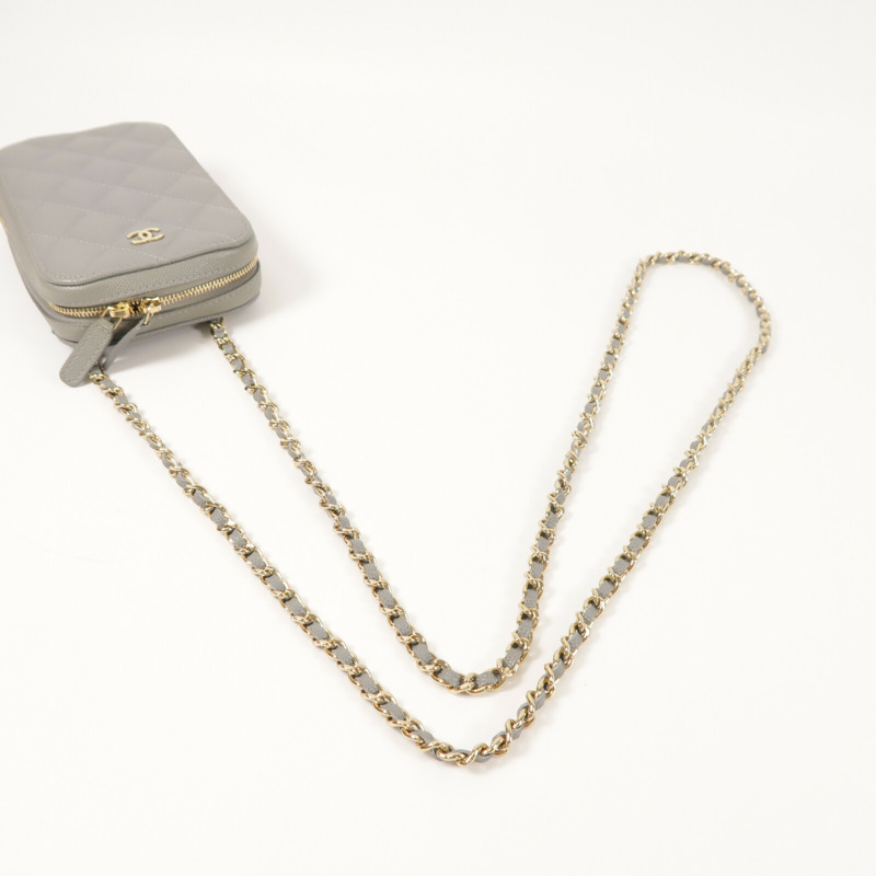 CHANEL 牛皮皮革Phone Bag金扣鏈帶肩背袋-9