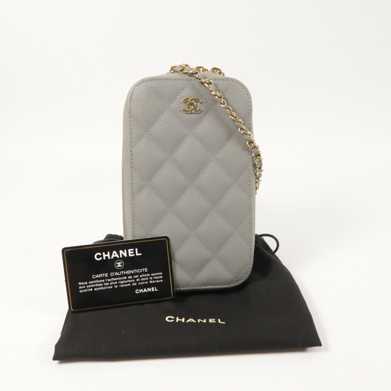 CHANEL 牛皮皮革Phone Bag金扣鏈帶肩背袋-10