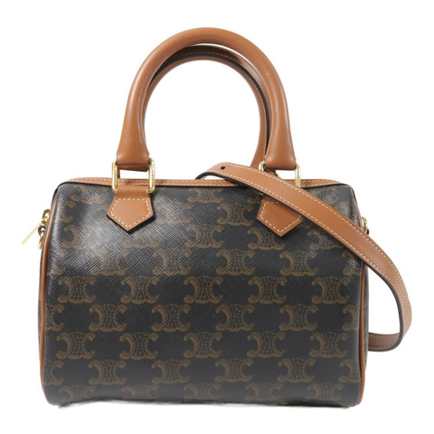 CELINE 塗層帆布Triomphe Boston Bag金扣手挽肩背兩用袋