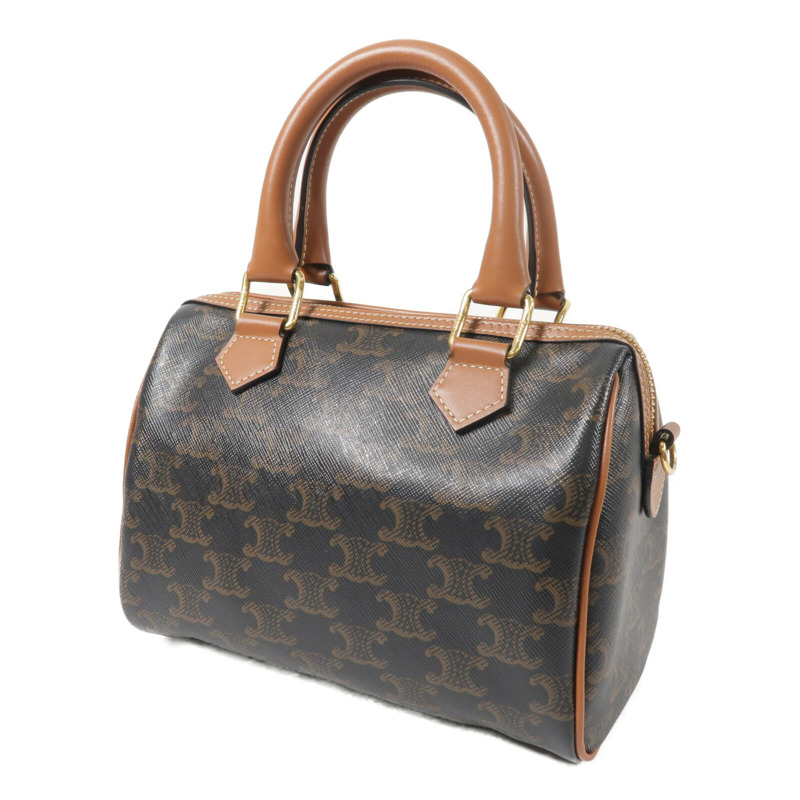 CELINE 塗層帆布Triomphe Boston Bag金扣手挽肩背兩用袋-1