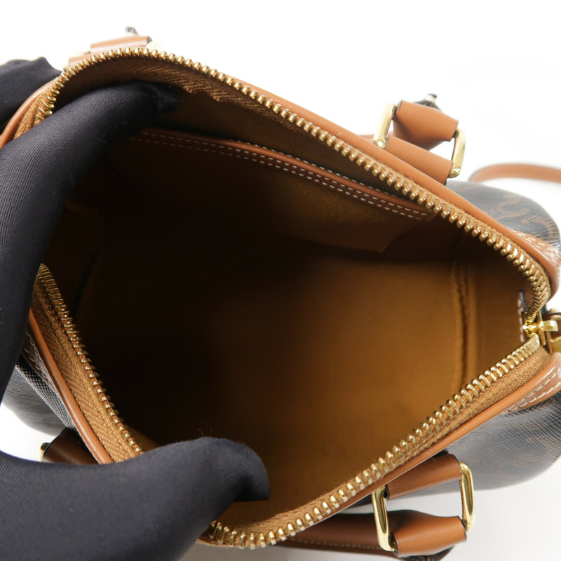 CELINE 塗層帆布Triomphe Boston Bag金扣手挽肩背兩用袋-4