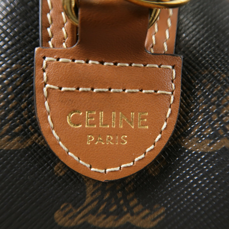 CELINE 塗層帆布Triomphe Boston Bag金扣手挽肩背兩用袋-5
