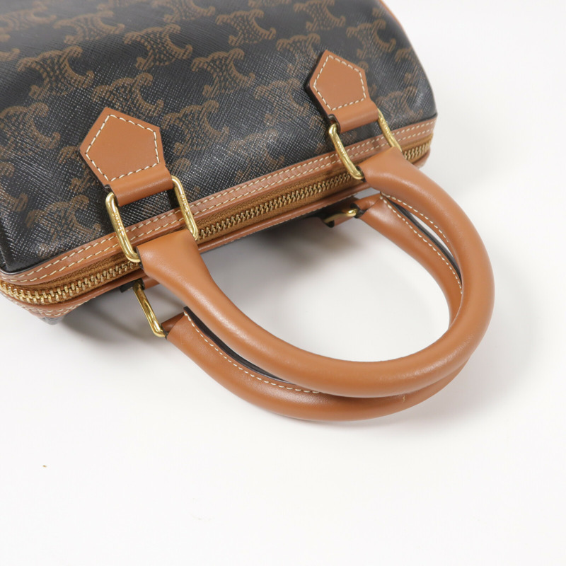 CELINE 塗層帆布Triomphe Boston Bag金扣手挽肩背兩用袋-7