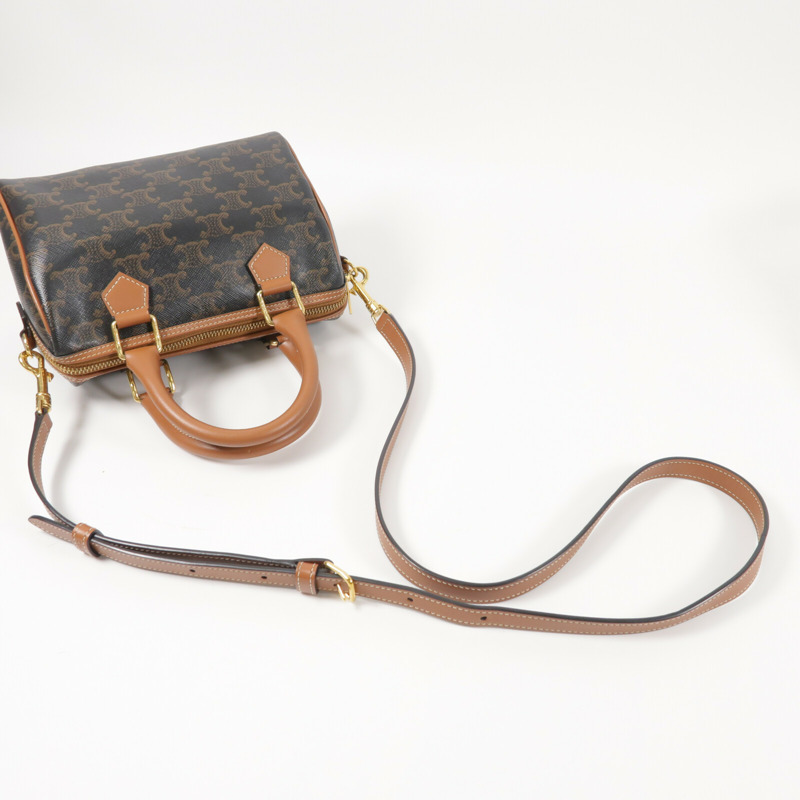 CELINE 塗層帆布Triomphe Boston Bag金扣手挽肩背兩用袋-8