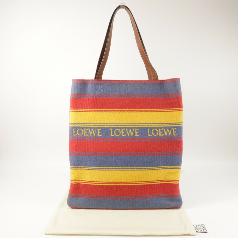 LOEWE 牛仔布/棉質Vertical Tote Strip手挽袋-8