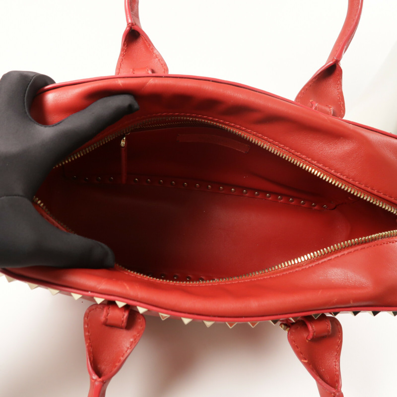 Valentino 牛皮皮革Boston Bag銀扣手挽肩背兩用袋-4