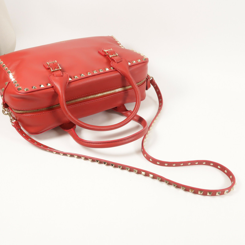 Valentino 牛皮皮革Boston Bag銀扣手挽肩背兩用袋-8