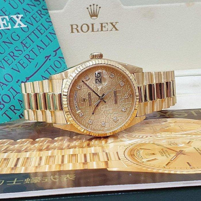 【大眾名錶】ROLEX 勞力士 18038 Day-Date 蠔式日誌 18K金 金十鑽紀念 方鑽面 B1100-3