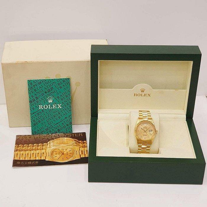 【大眾名錶】ROLEX 勞力士 18038 Day-Date 蠔式日誌 18K金 金十鑽紀念 方鑽面 B1100-9