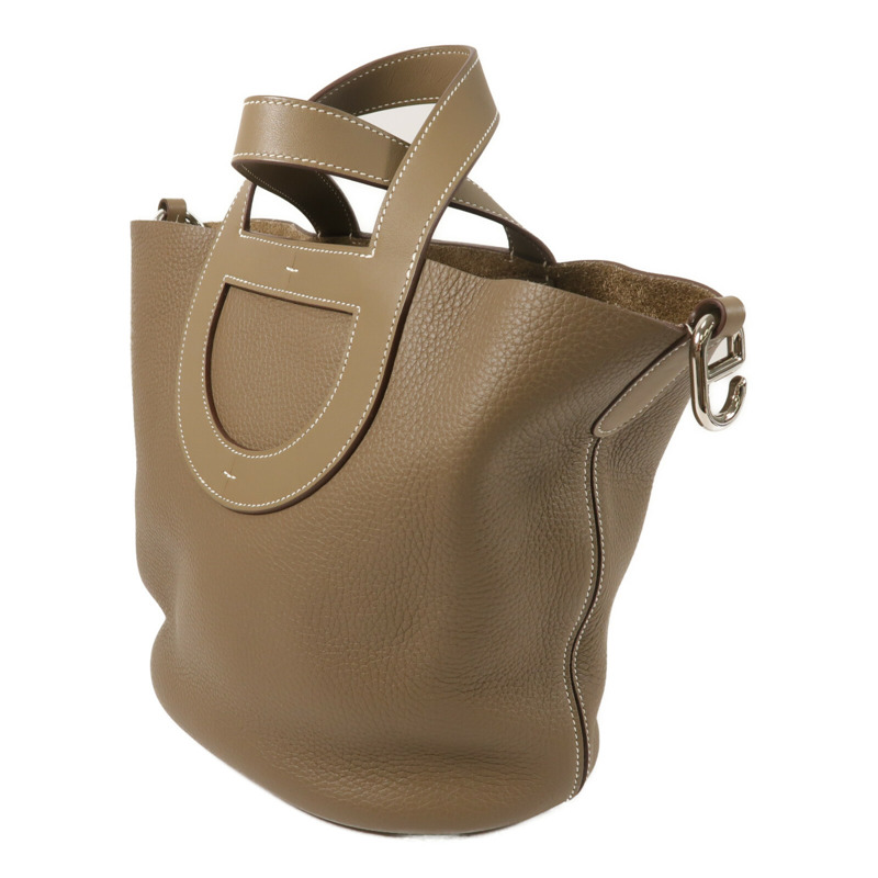 HERMES Clemence皮革In The Loop 23銀扣手挽袋Etoupe-1