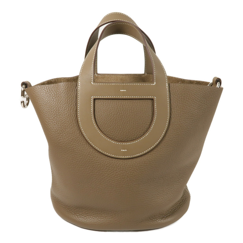 HERMES Clemence皮革In The Loop 23銀扣手挽袋Etoupe-2