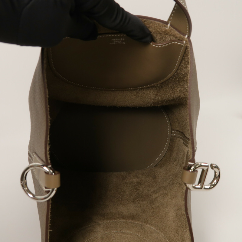 HERMES Clemence皮革In The Loop 23銀扣手挽袋Etoupe-4