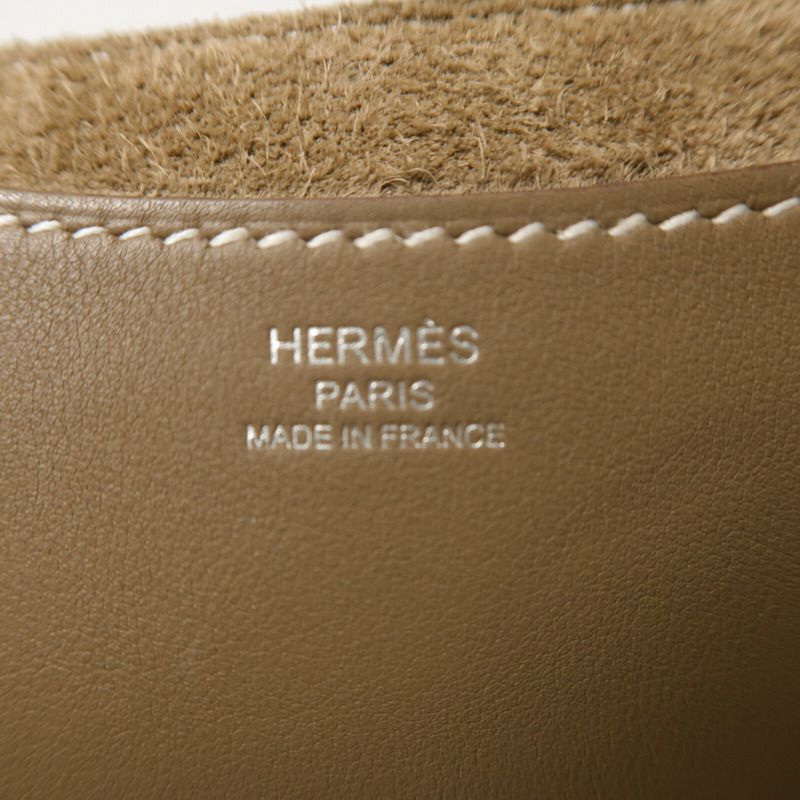 HERMES Clemence皮革In The Loop 23銀扣手挽袋Etoupe-5
