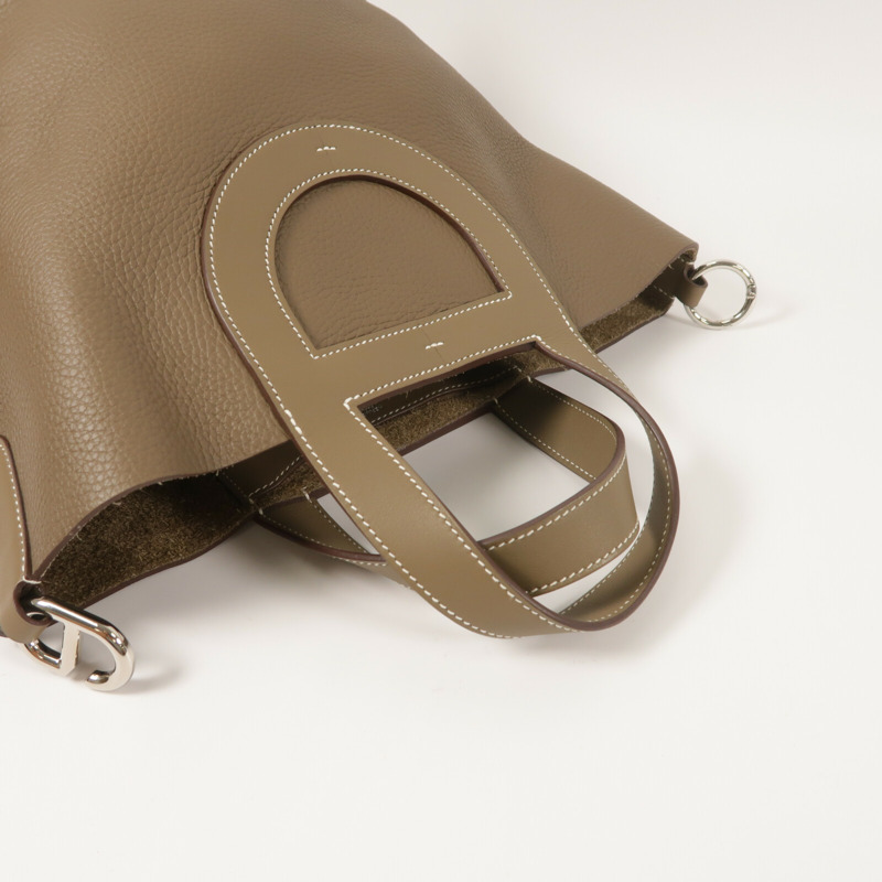 HERMES Clemence皮革In The Loop 23銀扣手挽袋Etoupe-9