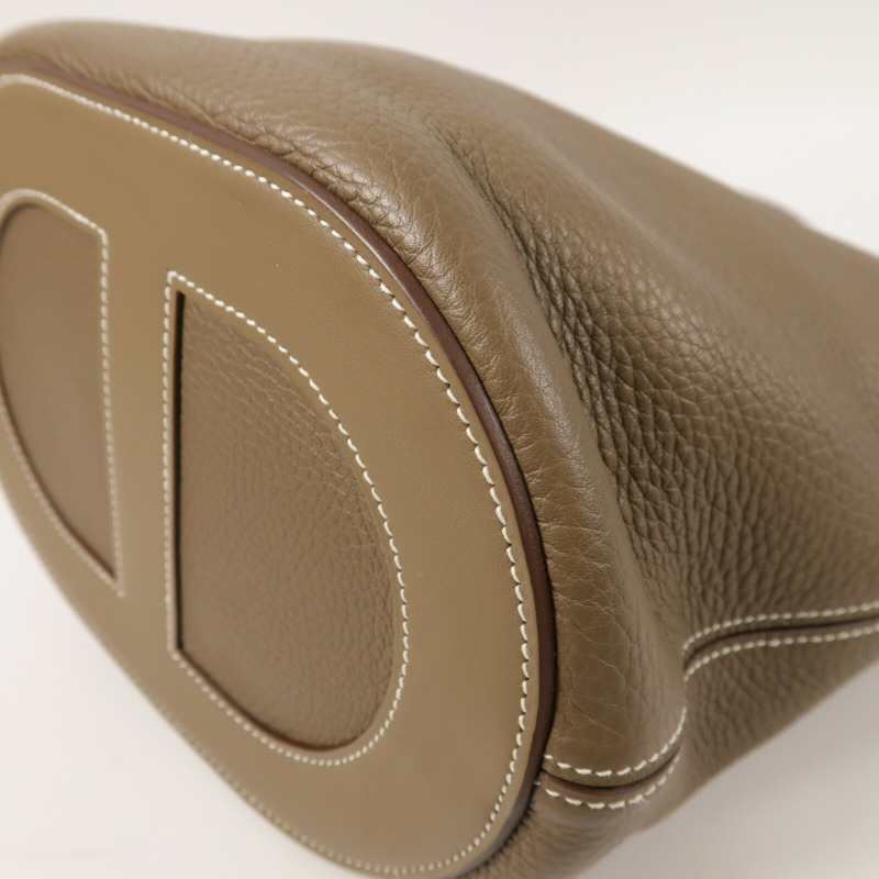 HERMES Clemence皮革In The Loop 23銀扣手挽袋Etoupe-11