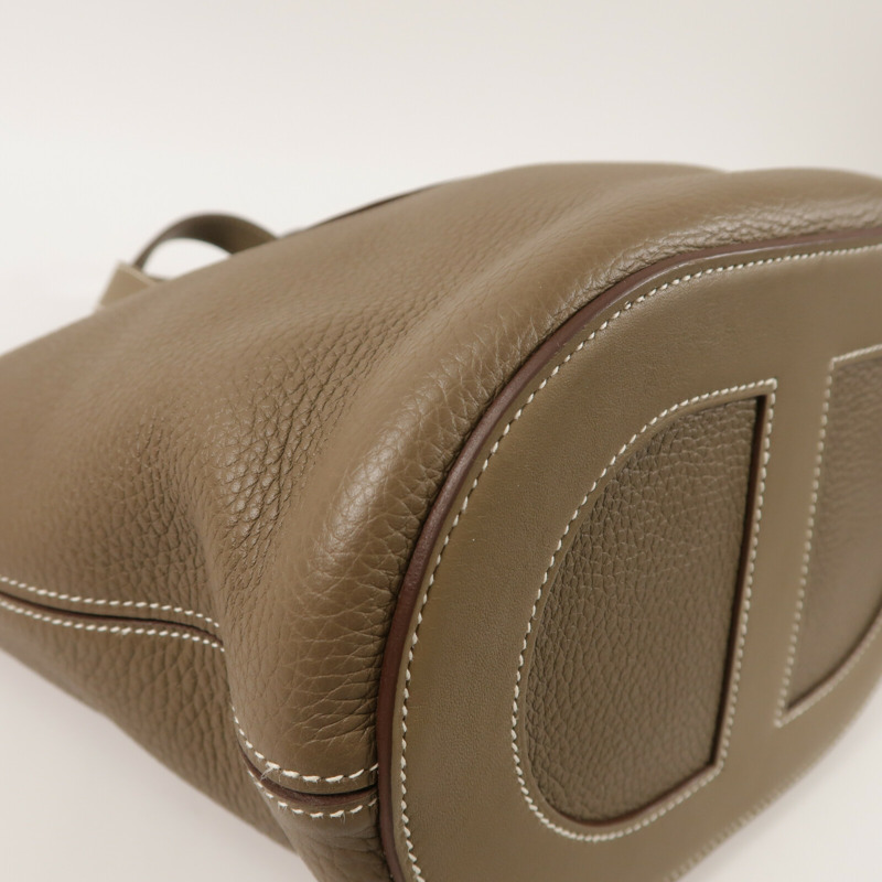 HERMES Clemence皮革In The Loop 23銀扣手挽袋Etoupe-12