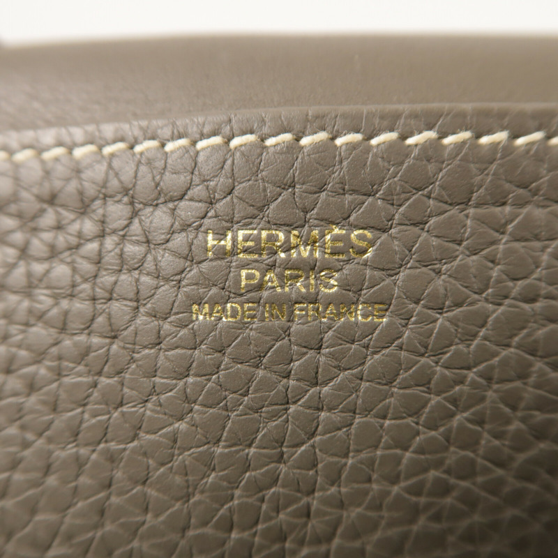 HERMES Clemence皮革Halzan 31金扣手挽肩背兩用袋Etain-5
