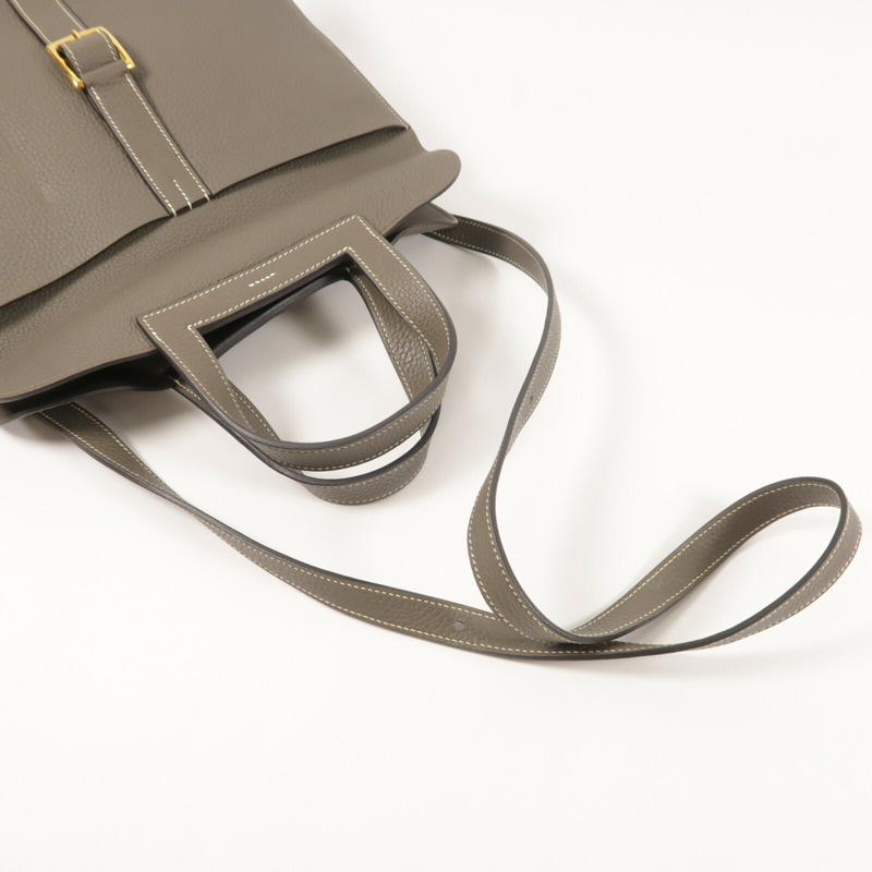 HERMES Clemence皮革Halzan 31金扣手挽肩背兩用袋Etain-9