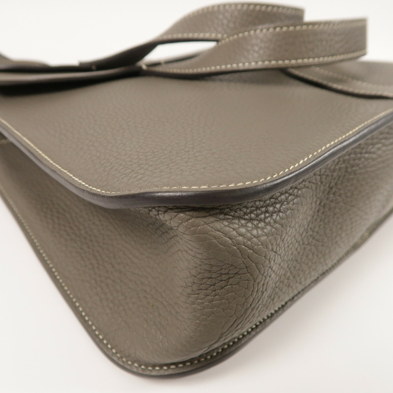 HERMES Clemence皮革Halzan 31金扣手挽肩背兩用袋Etain-11