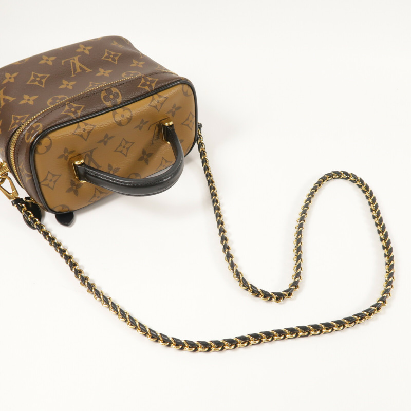 LOUIS VUITTON Monogram Reverse Vanity PM金扣手挽肩背兩用袋棕色-7