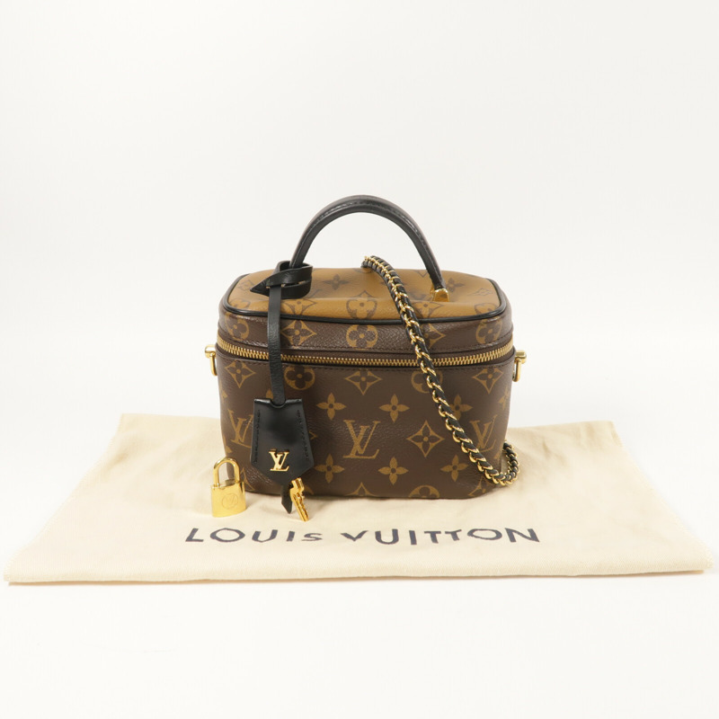 LOUIS VUITTON Monogram Reverse Vanity PM金扣手挽肩背兩用袋棕色-8