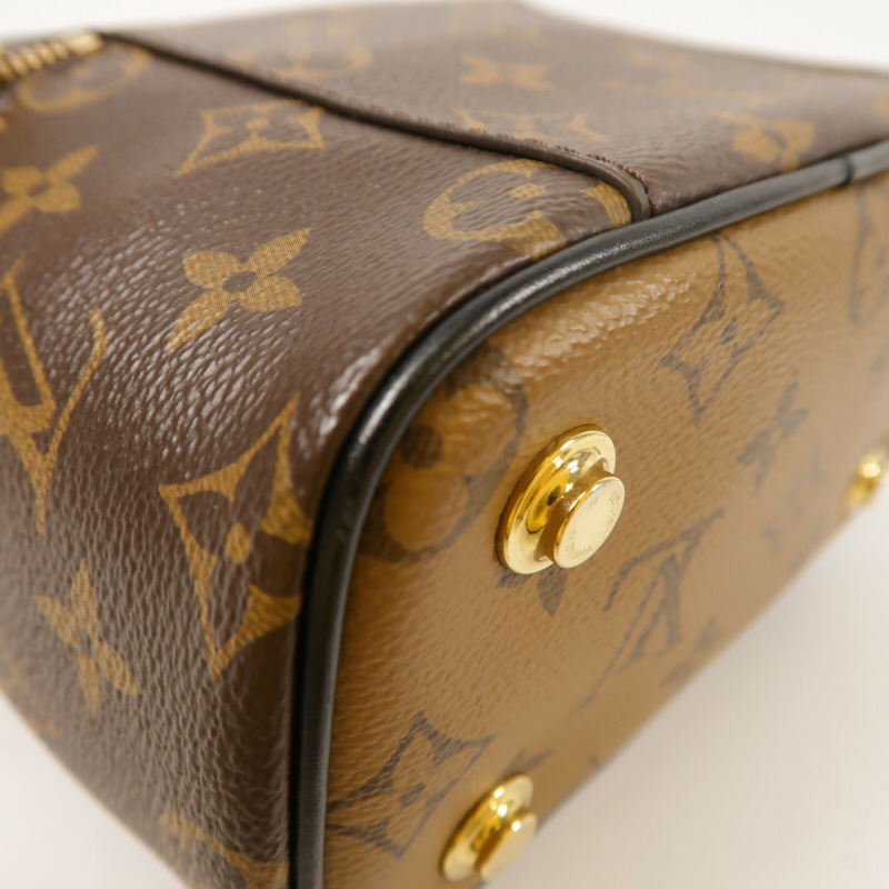 LOUIS VUITTON Monogram Reverse Vanity PM金扣手挽肩背兩用袋棕色-11