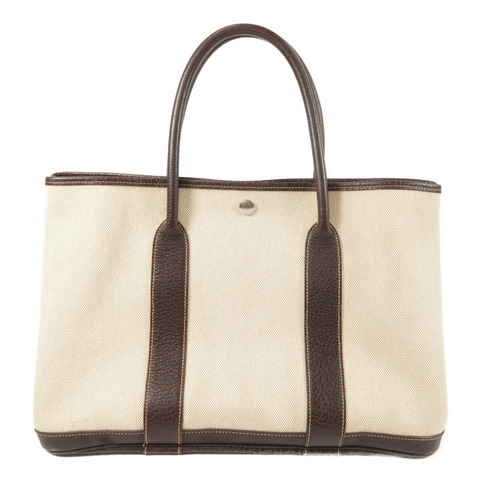 HERMES 帆布GardenParty PM銀扣手挽袋