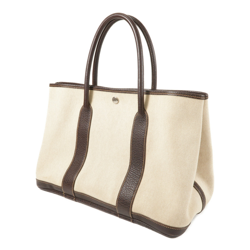 HERMES 帆布GardenParty PM銀扣手挽袋-1